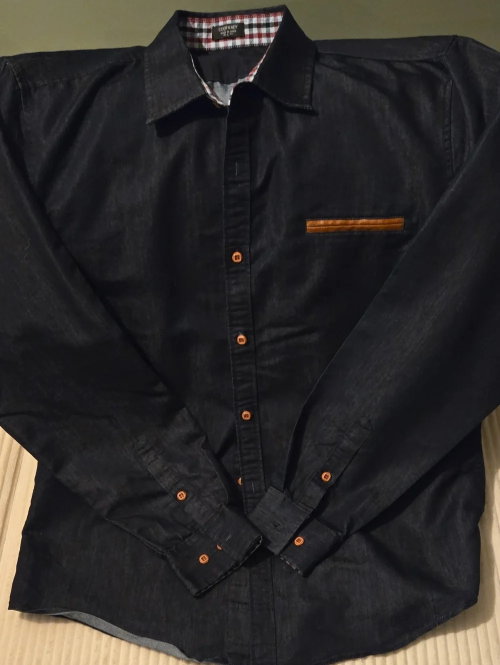 Men's Black Casual Button-Down Shirt with Contrast Trim